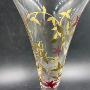 Champagne Flutes Hand-painted Golden Leaves Burgundy Red Flowers Toasting Wedding Reception Bride Groom image 4