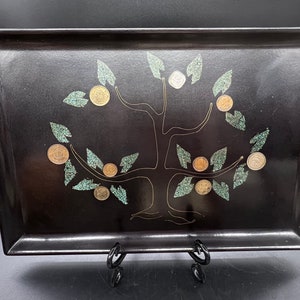 Couroc Money Tree Black Rectangular Tray Monterey California 1960s