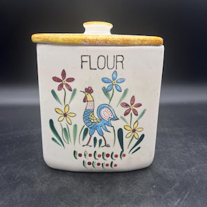 Mid Century Morikin Japan Ceramic Flour Canister, Handpainted Rooster