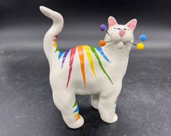 WhimsiClay Rainbow Cat Figurine Annaco Creations Amy Lacombe Pride