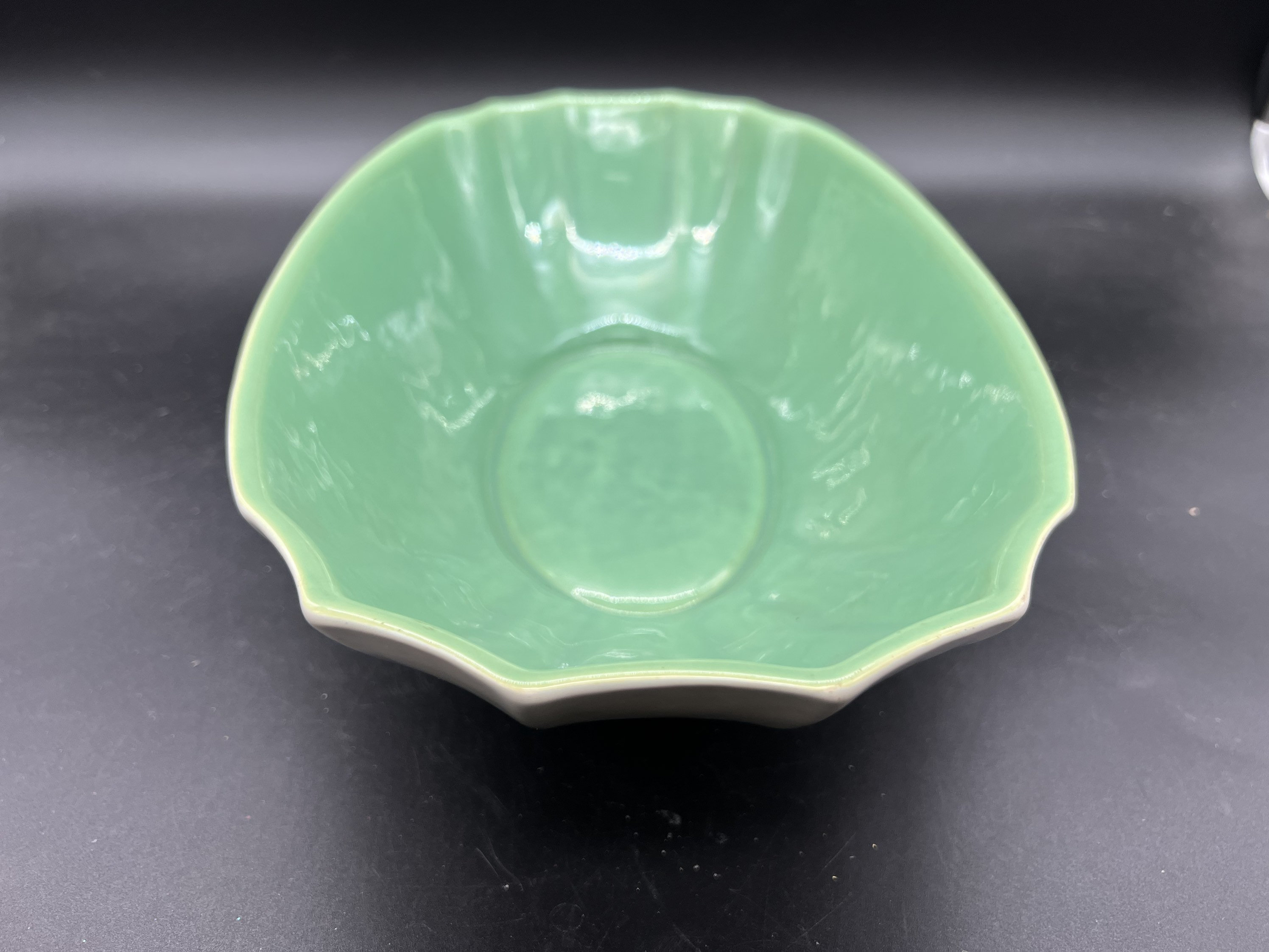 Vintage Gladding Mcbean Console Bowl, Jadeite Green & Cream