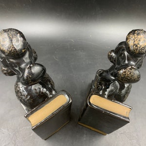 Black French Poodle Redware Bookends Vintage 1950s 1960s image 6