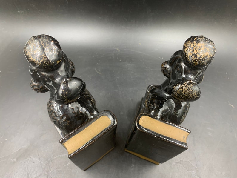 Black French Poodle Redware Bookends Vintage 1950s 1960s image 6