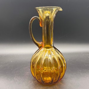 Amber Glass Melon Decanter Pitcher Ewer Tall Hand Blown Empoli Style FREE SHIPPING