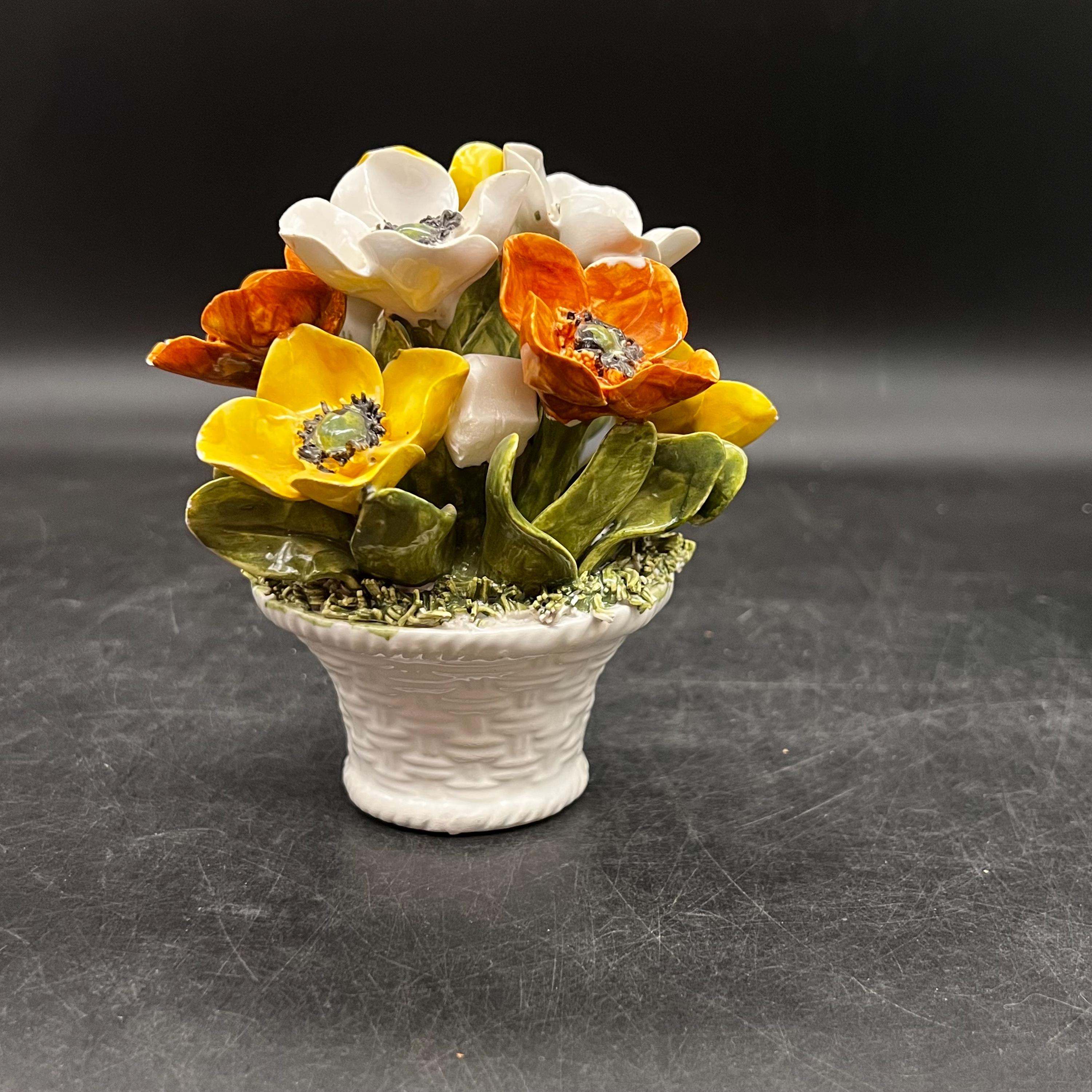Capodimonte Flower Basket Dogwood Yellow White Orange Made in