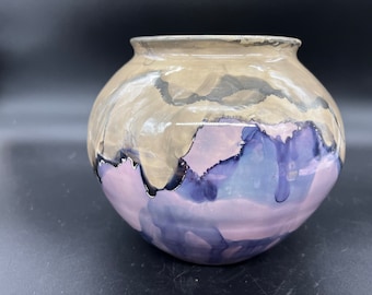 Bruce Fairman Vintage 1989 Pottery Vase Purple Blue Luster Jar Vase Sphere Signed Dated FREE SHIPPING
