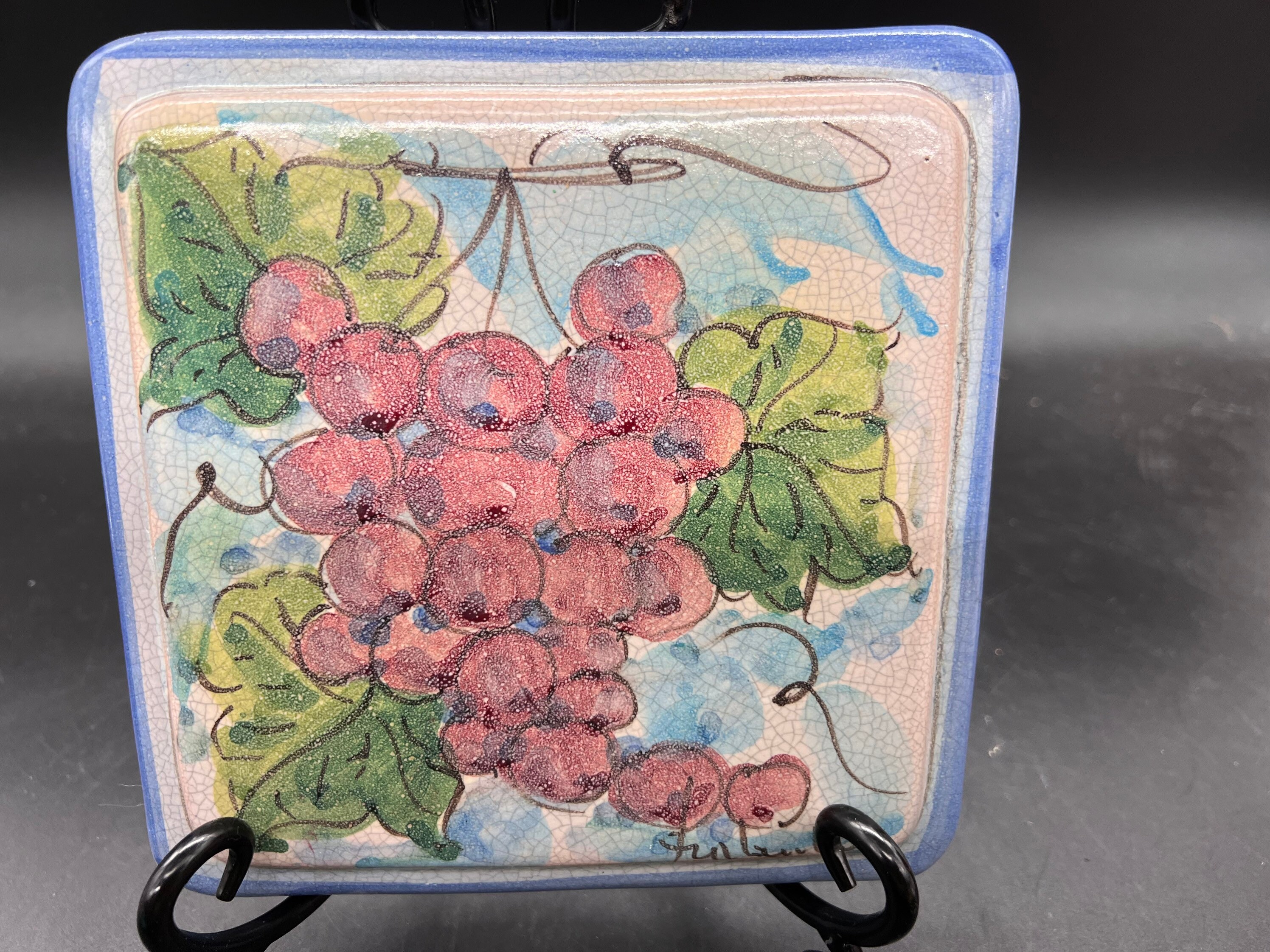 frantantoni ceramiche dessous de plat en terre cuite carrelage d'affichage mural vietri italie peint à la main raisins fruits vintage