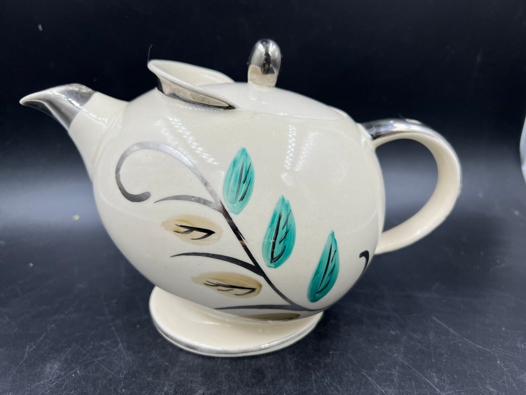 Ellgreave Burslem England Teapot Turquoise Silver Vintage Etsy