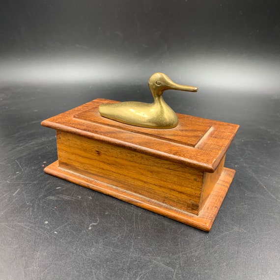 Wooden Box Brass Duck Finial Duck Club Hunting Tri