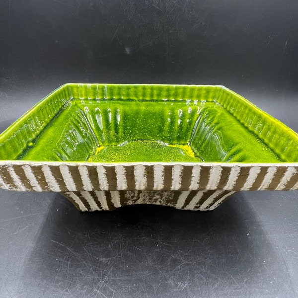 Maurice of California Planter G22 USA Pottery Square Green Gold Ivory Vintage Mid Century Modern