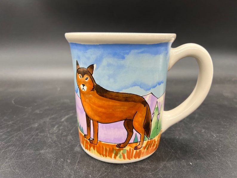 Natural Wonders Wolf 16oz Mug Howling Wolves Illustration C & R Thailand Vintage image 1