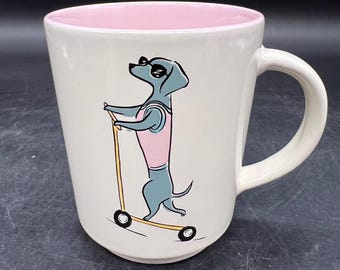 Dachshund on Scooter Ceramic Coffee Mug, Pink Interior