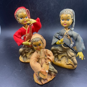 Tilso Mid Century Large Pixies Elves Genies 7-1/2&quot; Musical Instruments Set of 3 Vintage FREE SHIPPING