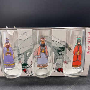 Anchor Hocking Glasses Reyes Magos Collection 3 Kings Christmas Nativity Drinking Glasses New in Box FREE SHIPPING