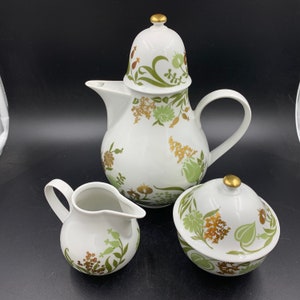 Henneberg Porzellan Vintage Coffee Tea Chocolate Set German Democratic Republic Pot Cream Pitcher Covered Sugar 5 pieces