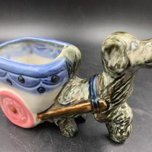 Dog Pulling Cart Planter Vintage Ceramic Hand Painted FREE SHIPPING