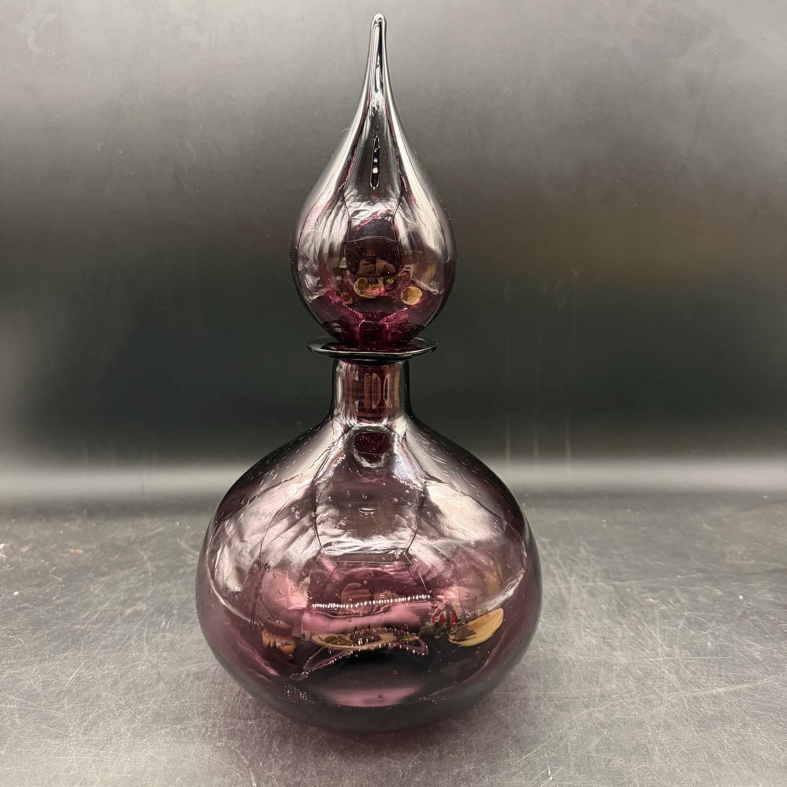 Amethyst Blown Glass Genie Bottle With Glass and Plastic Stopper