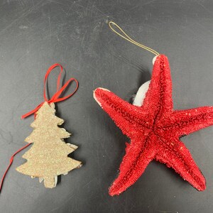 Beach Theme Hawaii Christmas Ornaments Set of 5 Shell Encrusted Tree 2 Starfish Santa and 2 Maui image 7