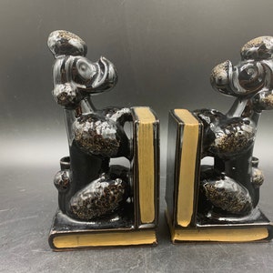 Black French Poodle Redware Bookends Vintage 1950s 1960s image 2
