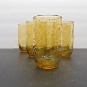 Lot de 6 verres à jus Anchor Hocking motif feuille d'ambre doré vintage image 4