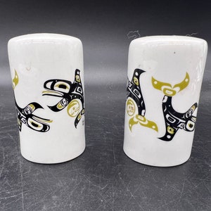 Keith Tait Design Salt and Pepper Shakers Indigenous People Inuit Porcelain Made in Canada Vintage image 1