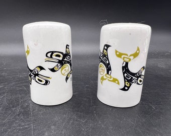 Keith Tait Design Salt and Pepper Shakers Indigenous People Inuit Porcelain Made in Canada Vintage