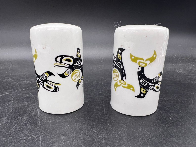 Keith Tait Design Salt and Pepper Shakers Indigenous People Inuit Porcelain Made in Canada Vintage image 1