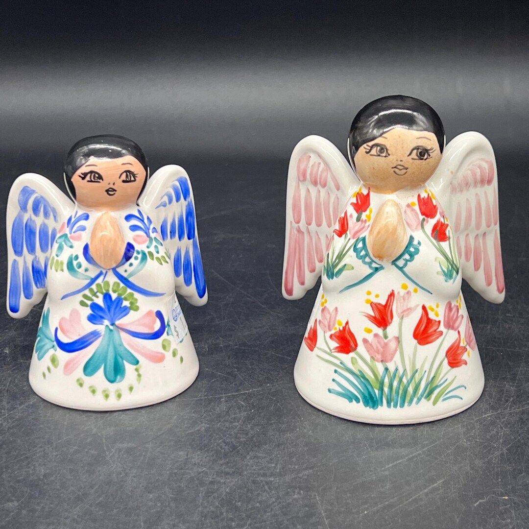 Mexican Folk Art Angels, Hand Painted Sta Ma Cuernavaca, Set of 2
