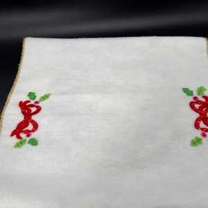 Embroidered Sequined Christmas Table Runner Dresser Scarf Vintage Candles 42 Fleece Felt image 5