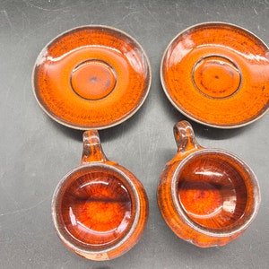 MCM Ditlev Denmark Set of 2 Cup and Saucer Danish Modern Mid Century Pottery Flame Red-Orange Drip Glaze Vintage Stoneware FREE SHIPPING image 5