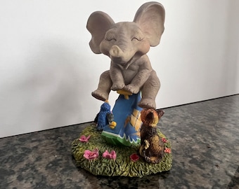 Peanut Pals ‘ Teeter-totter Fun ’ Elephants Sculpture Collection Anthropomorphic,  Hand Painted Vintage 1996 Tom Newsom