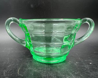 Depression Glass Uranium Glass Sugar Bowl Ribbed Design Glows Under Black Light Vintage