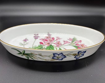 Spode Stafford Bloemen Ovale Braadpan Schotel Bone China Roze en Blauwe Bloemen Gouden Trim Vintage GRATIS VERZENDING