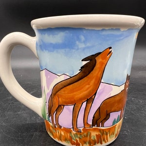 Natural Wonders Wolf 16oz Mug Howling Wolves Illustration C & R Thailand Vintage image 2