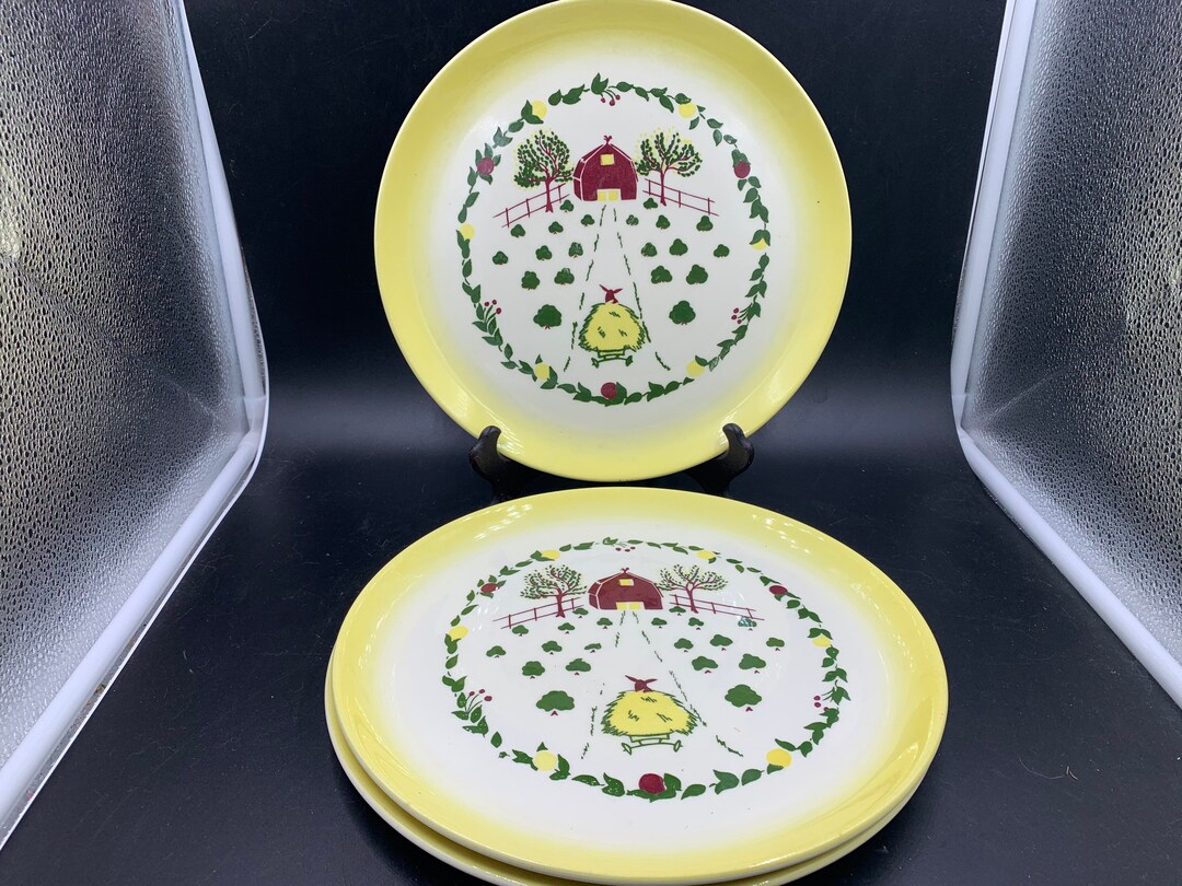 Brock California Pottery Dinner Plates 11.25 Farmhouse Yellow Set of 3