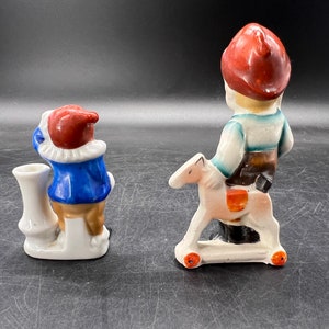 Occupied Japan Small Figurines Boy with Rocking Horse and Clown Vase image 4