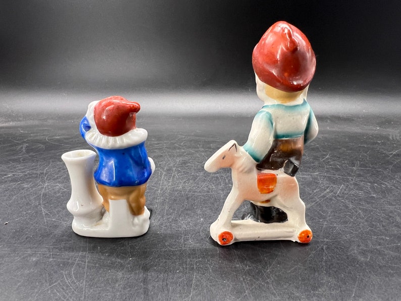 Occupied Japan Small Figurines Boy with Rocking Horse and Clown Vase image 4