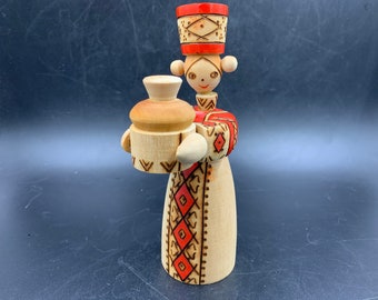 Wooden Russian Beriozka Folk Art Doll Candle Holder Babushka USSR Vintage