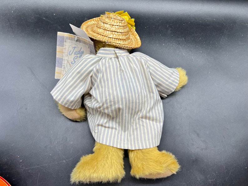 Russ Berrie Plush Judy Senk Bear April Ann Striped Dress Floppy Hat Vintage 1996 image 8