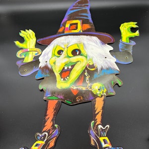 Halloween Articulated Witch Paper Die Cut Wall Hanging Jointed Vintage image 1