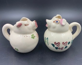 Shawnee Pig Creamer Vintage Pottery Whimsical Set of 2 Vintage
