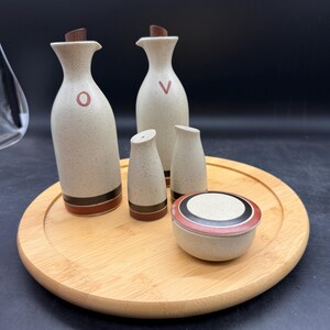 Otagiri Condiment Set Salt, Pepper, Oil, Vinegar, Jam Pot, Stoneware  Horizon Pattern
