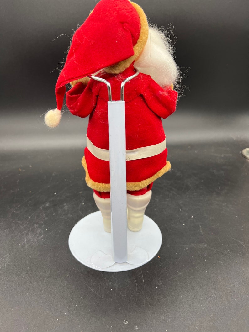 Mid Century Santa Claus with Stand MCM Christmas Ornament 10 Felt Clothing Plastic White Boots image 4