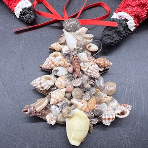 Beach Theme Hawaii Christmas Ornaments Set of 5 Shell Encrusted Tree 2 Starfish Santa and 2 Maui image 6