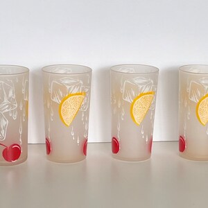 Federal Glass Frosted Glasses Highball Tumblers High Ball Hi Ball Cherry Lemon Ice Cubes Collins 4 Piece Set image 1