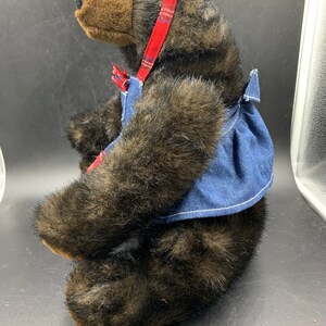 Build A Bear GRIZZLY BEAR Black Brown Plush Stuffed Animal With Outfit Denim Romper and Stand image 7