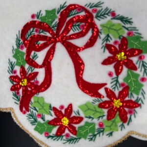 Embroidered Sequined Christmas Table Runner Dresser Scarf Vintage Candles 42 Fleece Felt image 7