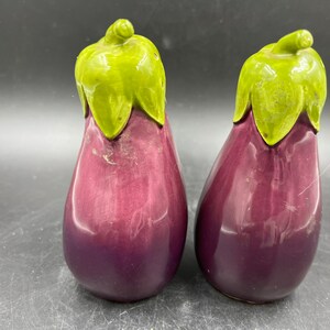 Eggplant Salt and Pepper Shakers Ceramic 5 Tall Vintage image 2