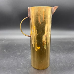 Brass Pitcher Tall Sleek Hand Wrought Vintage image 2