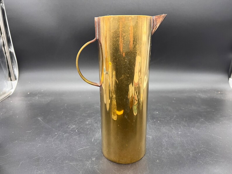 Brass Pitcher Tall Sleek Hand Wrought Vintage image 2